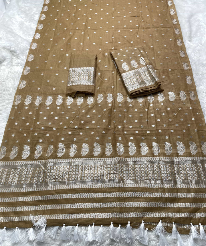 Ready-To-Wear Dhaga & Jari Weaving Work Premium Cotton* Mekhela Sador