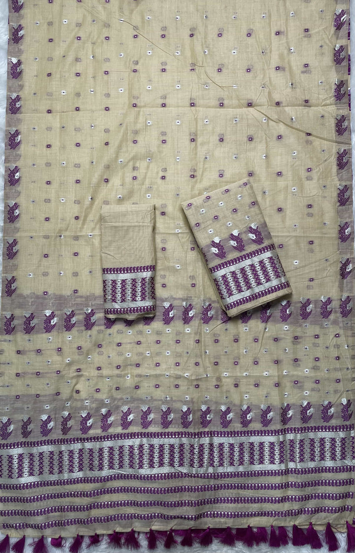 Ready-To-Wear Dhaga & Jari Weaving Work Premium Cotton* Mekhela Sador