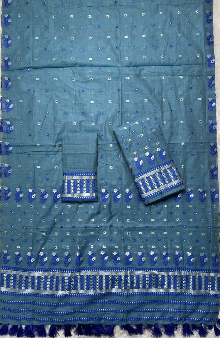 Ready-To-Wear Dhaga & Jari Weaving Work Premium Cotton* Mekhela Sador