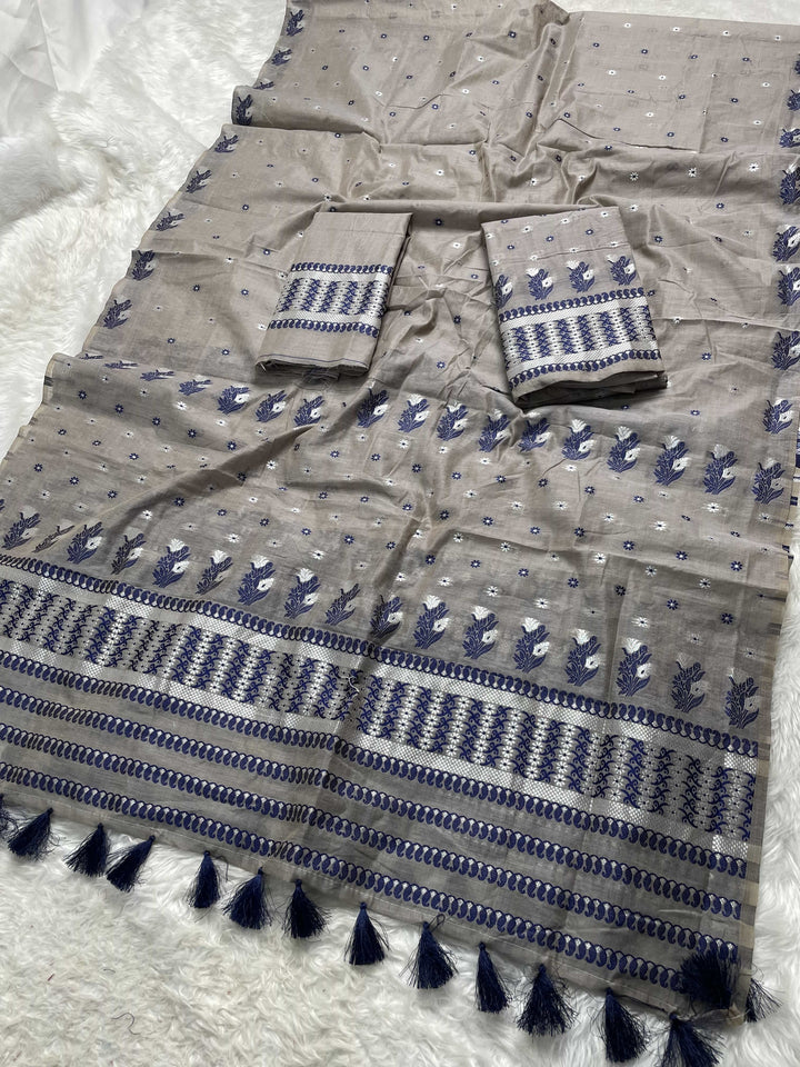 Ready-To-Wear Dhaga & Jari Weaving Work Premium Cotton* Mekhela Sador