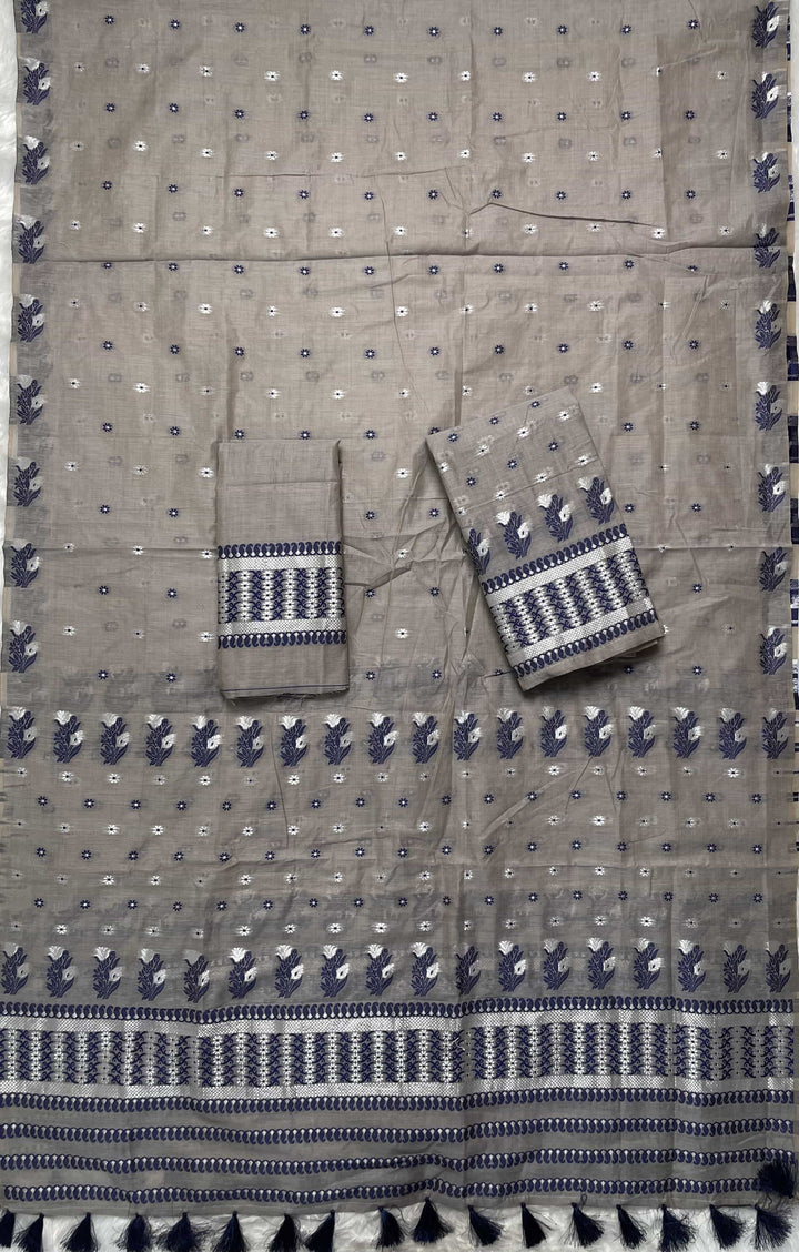 Ready-To-Wear Dhaga & Jari Weaving Work Premium Cotton* Mekhela Sador