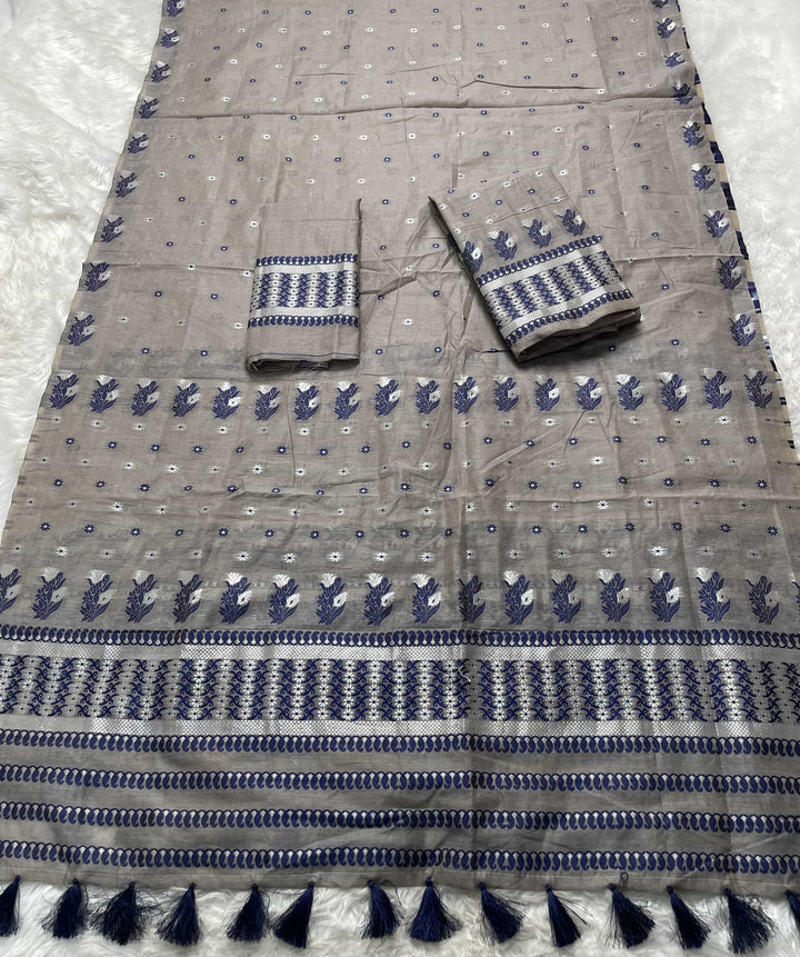 Ready-To-Wear Dhaga & Jari Weaving Work Premium Cotton* Mekhela Sador