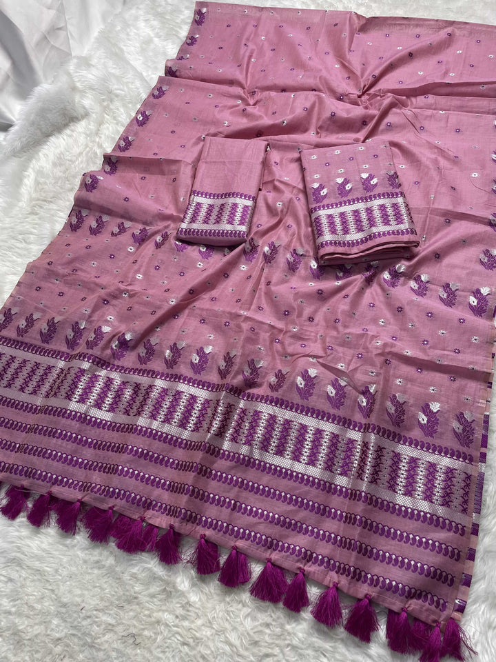 Ready-To-Wear Dhaga & Jari Weaving Work Premium Cotton* Mekhela Sador