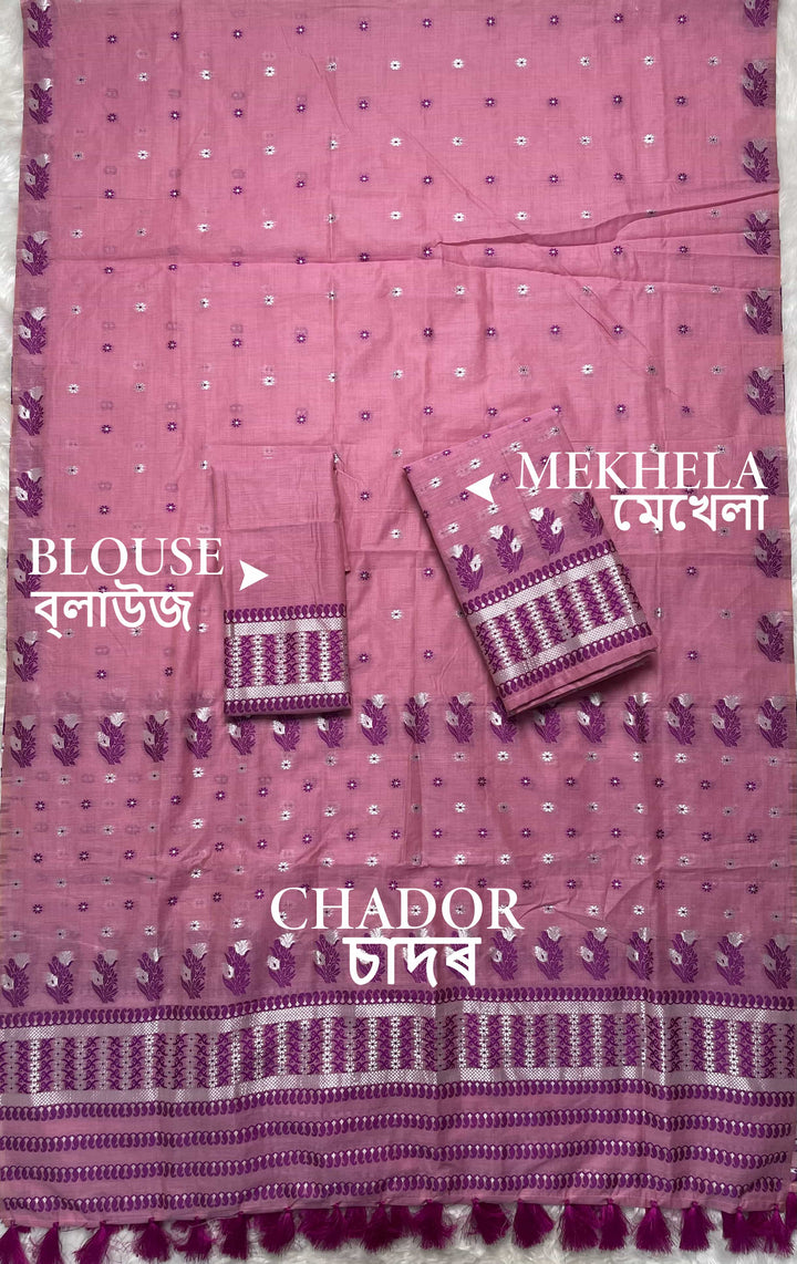 Ready-To-Wear Dhaga & Jari Weaving Work Premium Cotton* Mekhela Sador