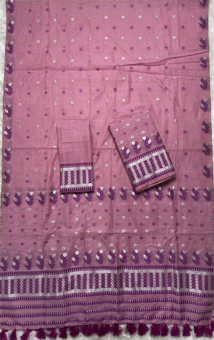 Ready-To-Wear Dhaga & Jari Weaving Work Premium Cotton* Mekhela Sador
