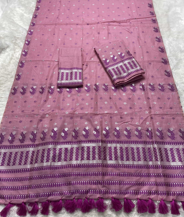 Ready-To-Wear Dhaga & Jari Weaving Work Premium Cotton* Mekhela Sador