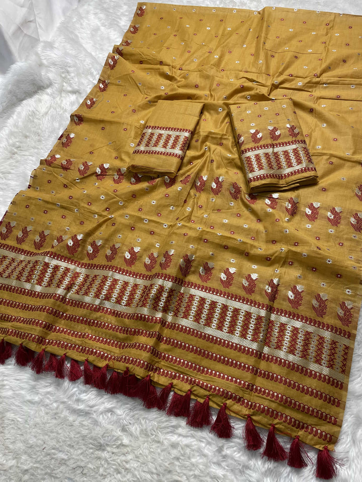Ready-To-Wear Dhaga & Jari Weaving Work Premium Cotton* Mekhela Sador