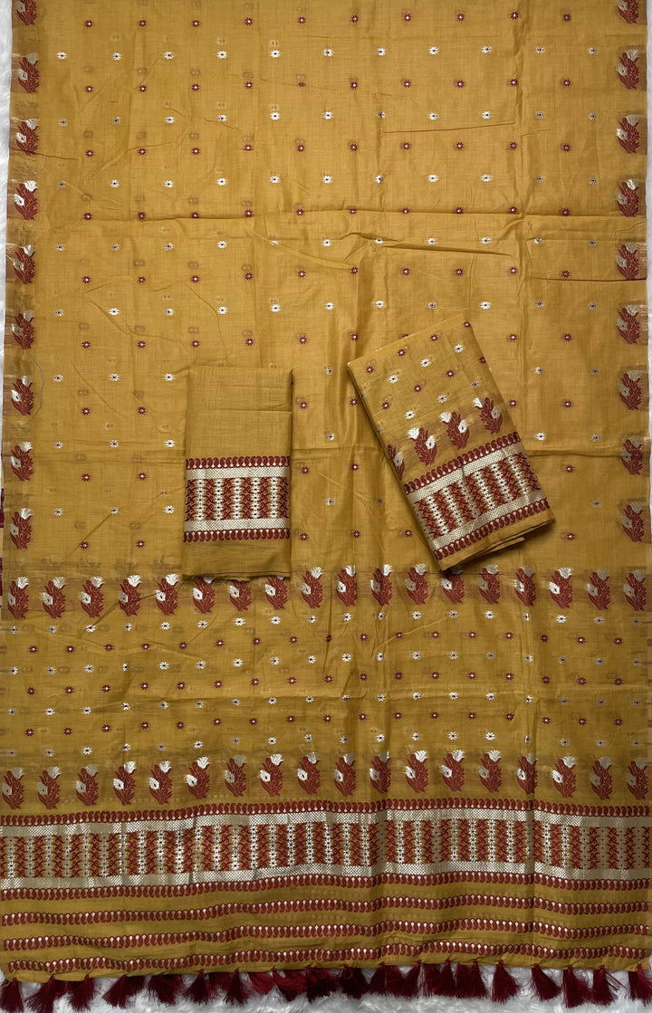 Ready-To-Wear Dhaga & Jari Weaving Work Premium Cotton* Mekhela Sador