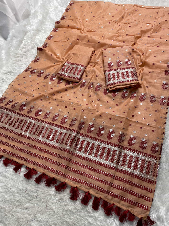 Ready-To-Wear Dhaga & Jari Weaving Work Premium Cotton* Mekhela Sador
