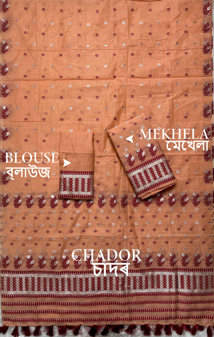 Ready-To-Wear Dhaga & Jari Weaving Work Premium Cotton* Mekhela Sador