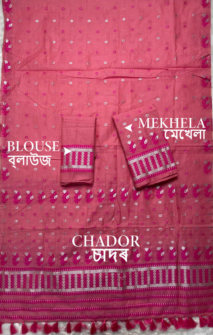 Ready-To-Wear Dhaga & Jari Weaving Work Premium Cotton* Mekhela Sador