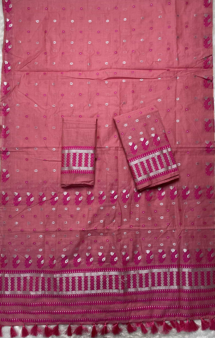 Ready-To-Wear Dhaga & Jari Weaving Work Premium Cotton* Mekhela Sador