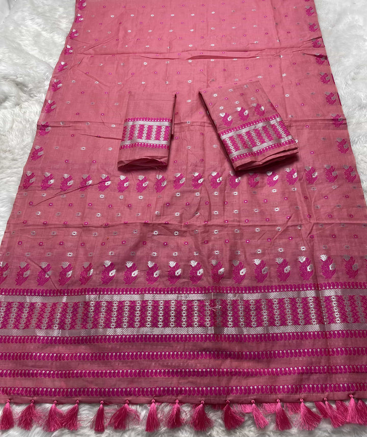 Ready-To-Wear Dhaga & Jari Weaving Work Premium Cotton* Mekhela Sador