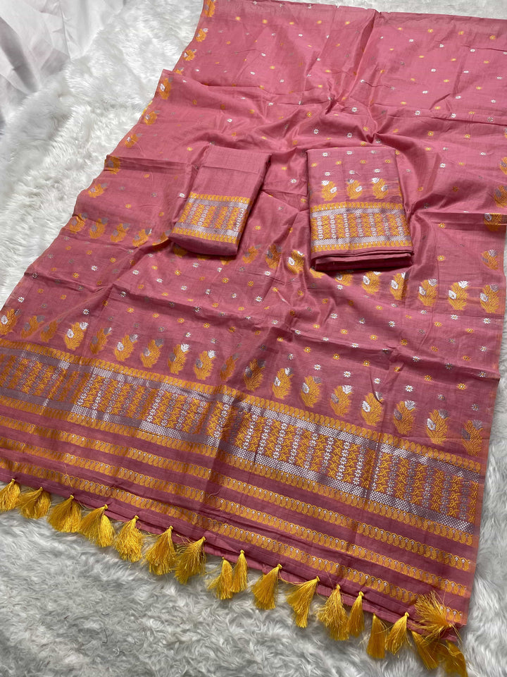 Ready-To-Wear Dhaga & Jari Weaving Work Premium Cotton* Mekhela Sador