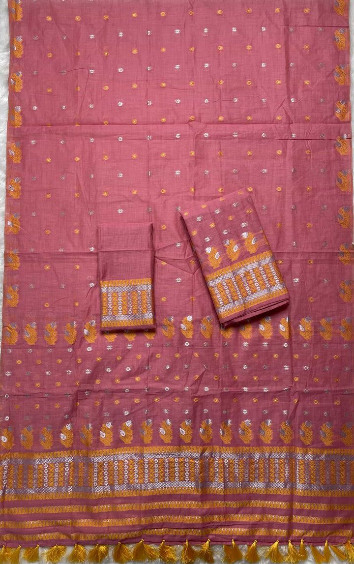 Ready-To-Wear Dhaga & Jari Weaving Work Premium Cotton* Mekhela Sador