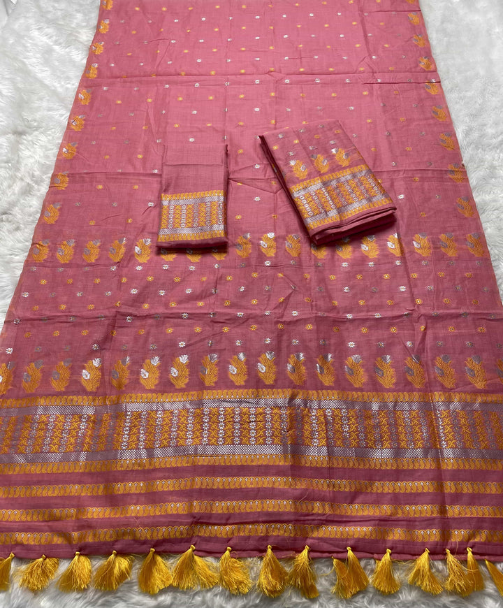 Ready-To-Wear Dhaga & Jari Weaving Work Premium Cotton* Mekhela Sador