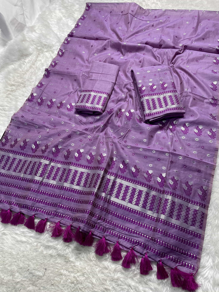 Ready-To-Wear Dhaga & Jari Weaving Work Premium Cotton* Mekhela Sador