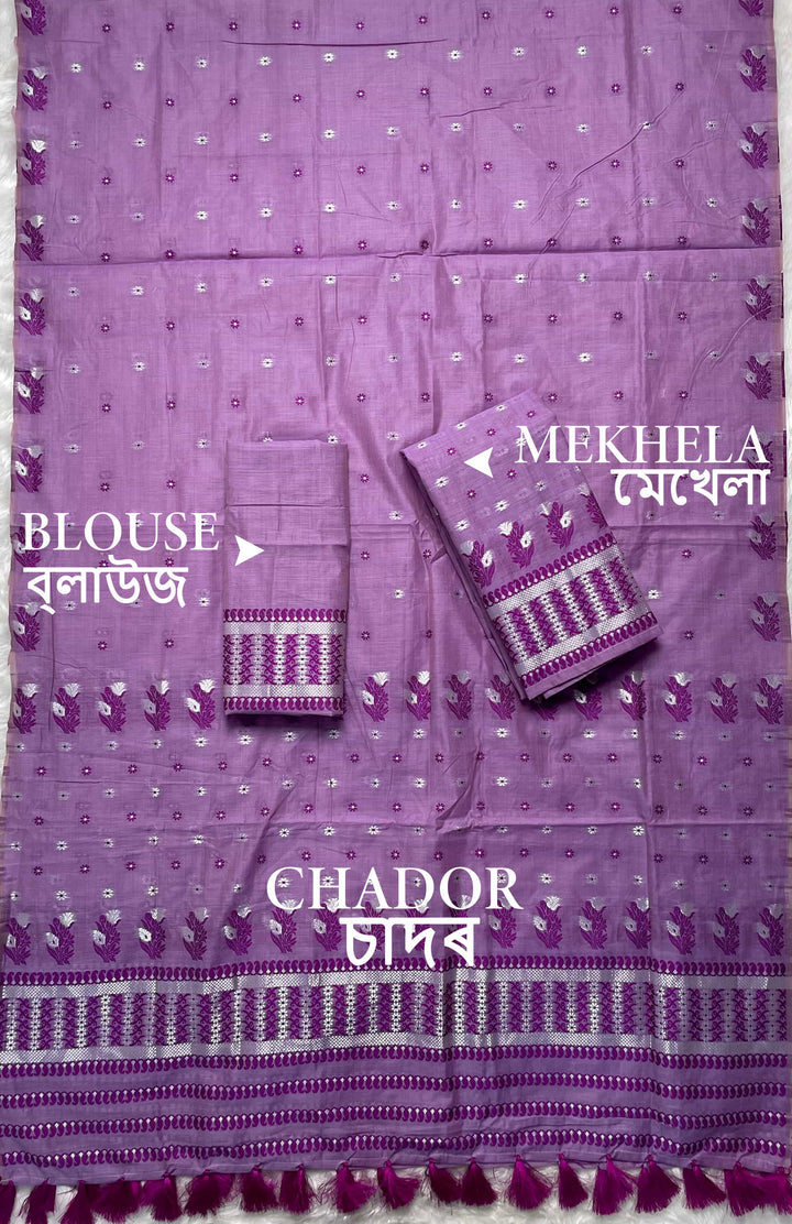 Ready-To-Wear Dhaga & Jari Weaving Work Premium Cotton* Mekhela Sador