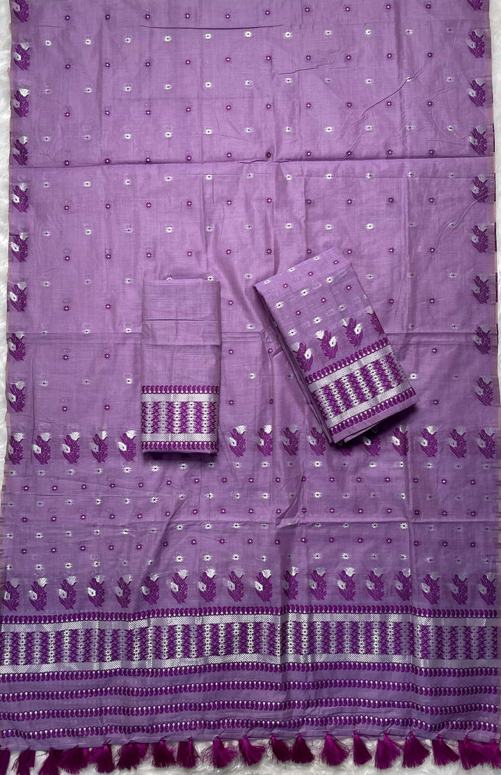 Ready-To-Wear Dhaga & Jari Weaving Work Premium Cotton* Mekhela Sador