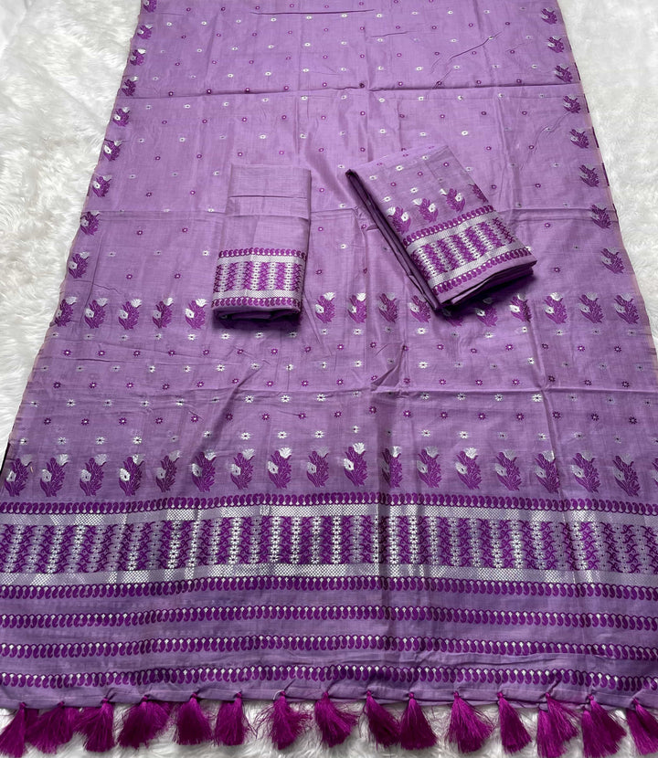 Ready-To-Wear Dhaga & Jari Weaving Work Premium Cotton* Mekhela Sador