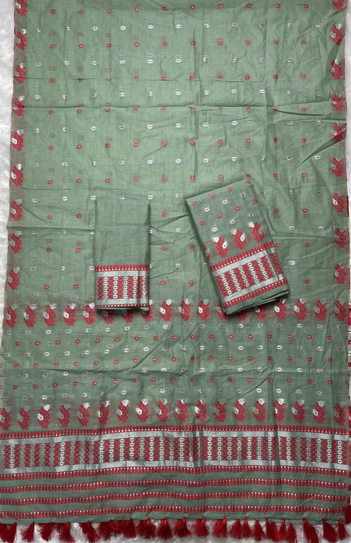 Ready-To-Wear Dhaga & Jari Weaving Work Premium Cotton* Mekhela Sador
