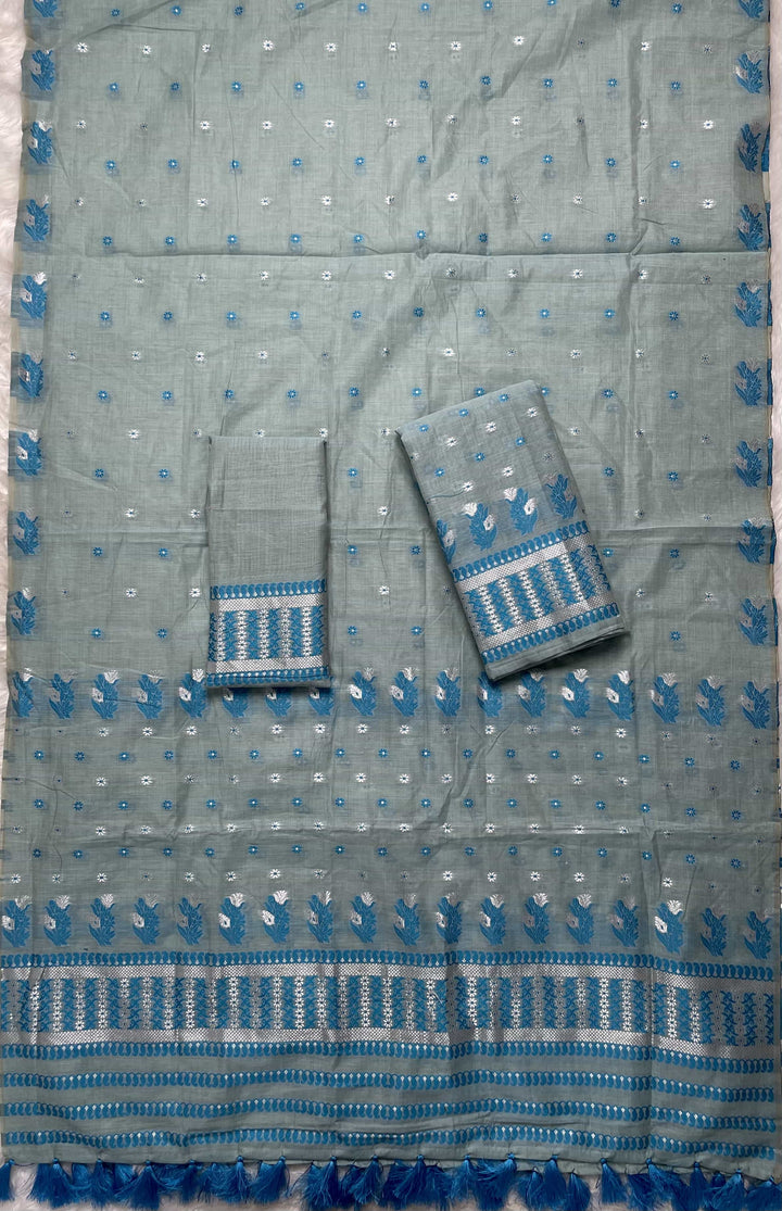 Ready-To-Wear Dhaga & Jari Weaving Work Premium Cotton* Mekhela Sador