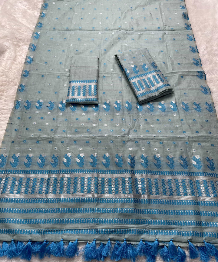 Ready-To-Wear Dhaga & Jari Weaving Work Premium Cotton* Mekhela Sador