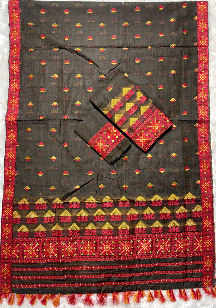 Ready-To-Wear Dhaga & Jari Weaving Work Premium Cotton* Mekhela Sador