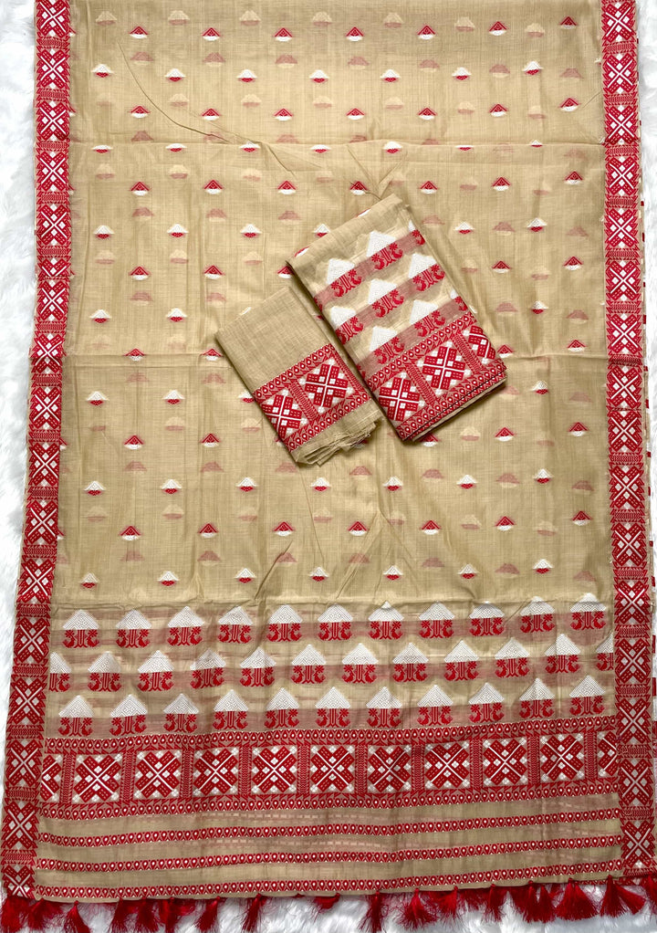 Ready-To-Wear Dhaga & Jari Weaving Work Premium Cotton* Mekhela Sador