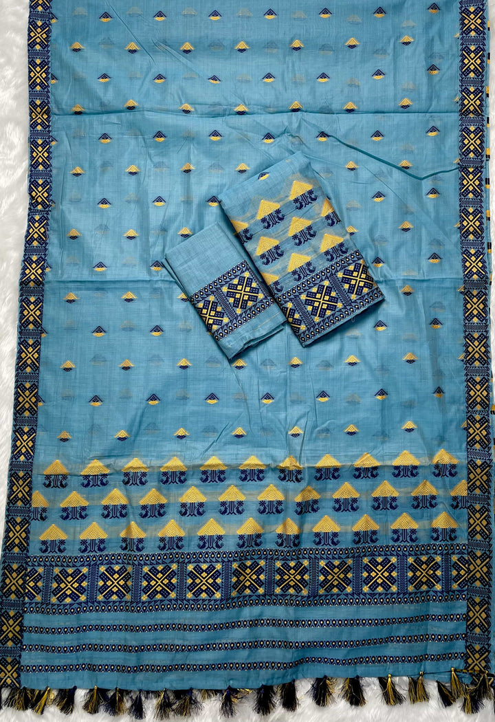 Ready-To-Wear Dhaga & Jari Weaving Work Premium Cotton* Mekhela Sador