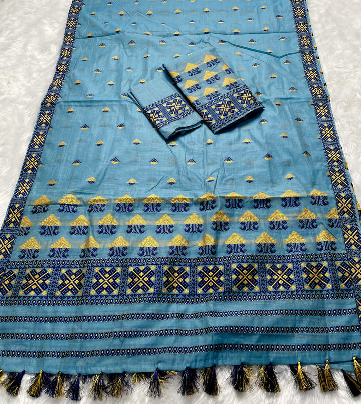 Ready-To-Wear Dhaga & Jari Weaving Work Premium Cotton* Mekhela Sador