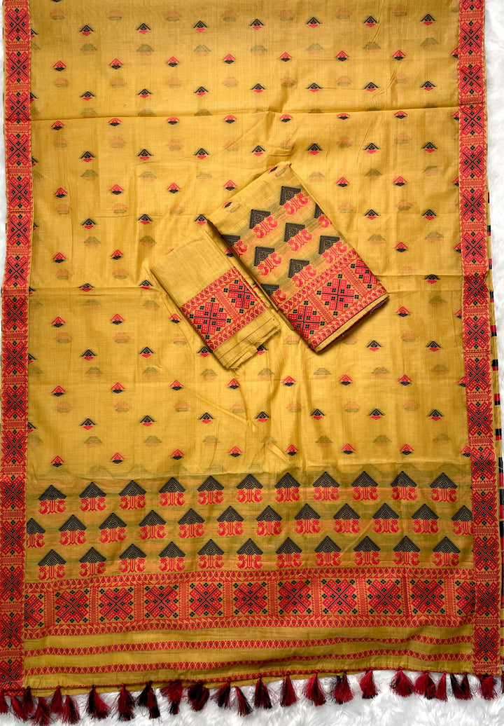 Ready-To-Wear Dhaga & Jari Weaving Work Premium Cotton* Mekhela Sador