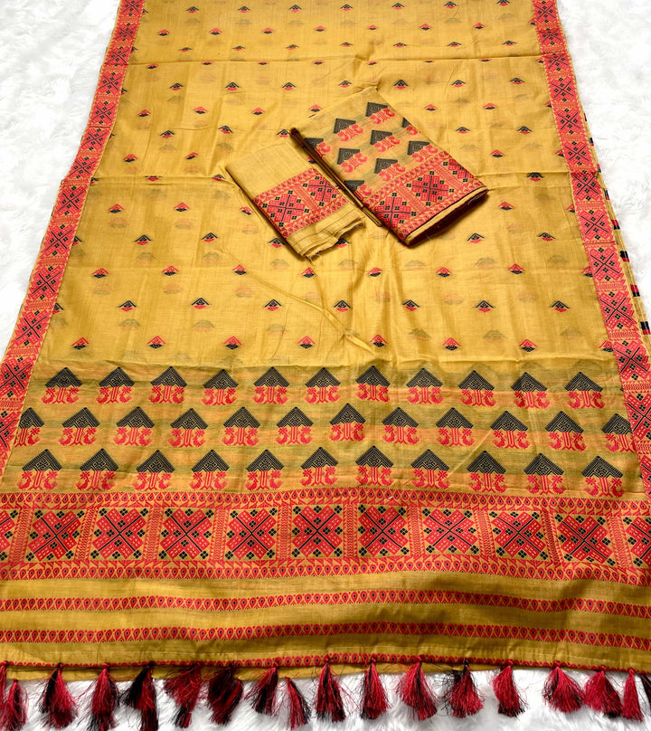 Ready-To-Wear Dhaga & Jari Weaving Work Premium Cotton* Mekhela Sador