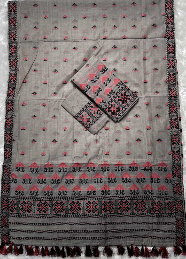 Ready-To-Wear Dhaga & Jari Weaving Work Premium Cotton* Mekhela Sador