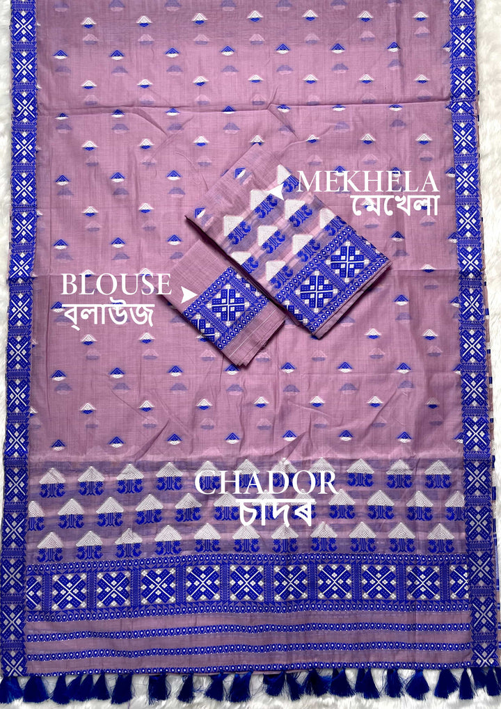 Ready-To-Wear Dhaga & Jari Weaving Work Premium Cotton* Mekhela Sador