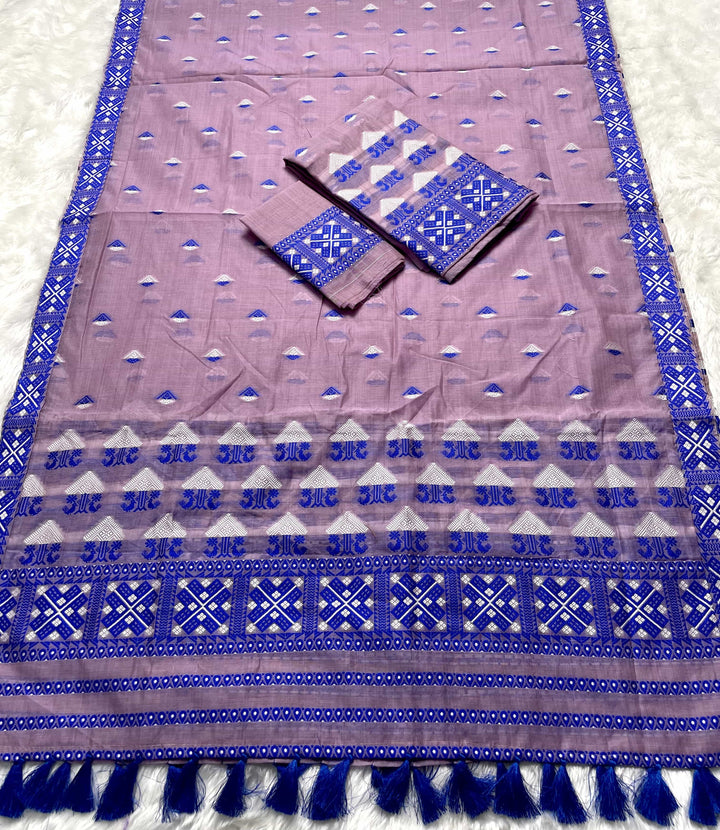 Ready-To-Wear Dhaga & Jari Weaving Work Premium Cotton* Mekhela Sador