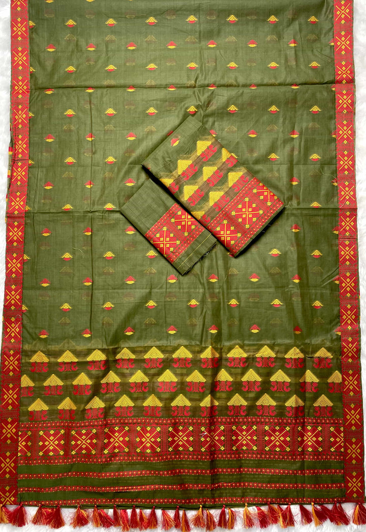 Ready-To-Wear Dhaga & Jari Weaving Work Premium Cotton* Mekhela Sador