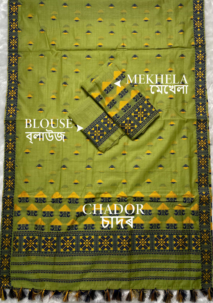 Ready-To-Wear Dhaga & Jari Weaving Work Premium Cotton* Mekhela Sador