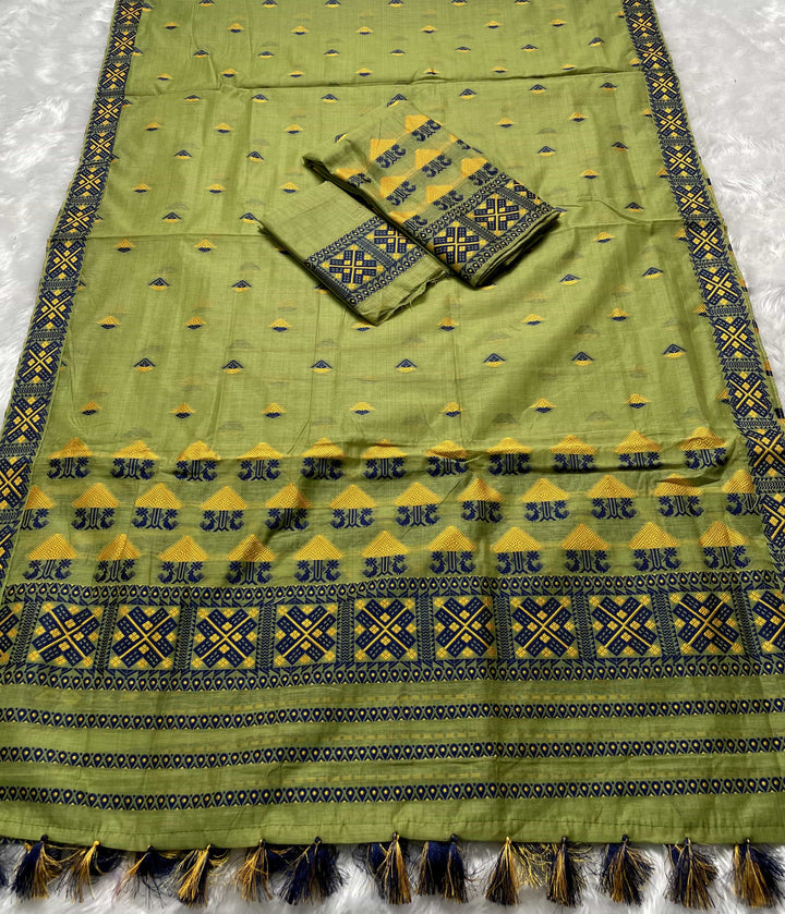 Ready-To-Wear Dhaga & Jari Weaving Work Premium Cotton* Mekhela Sador