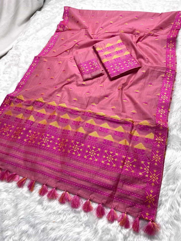 Ready-To-Wear Dhaga & Jari Weaving Work Premium Cotton* Mekhela Sador