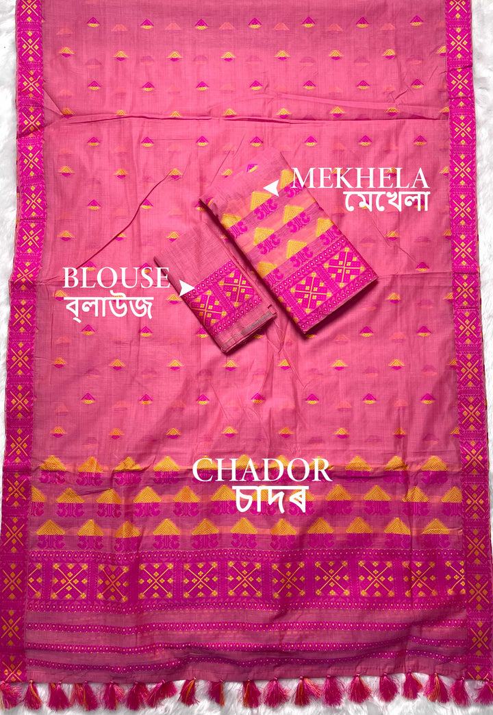 Ready-To-Wear Dhaga & Jari Weaving Work Premium Cotton* Mekhela Sador