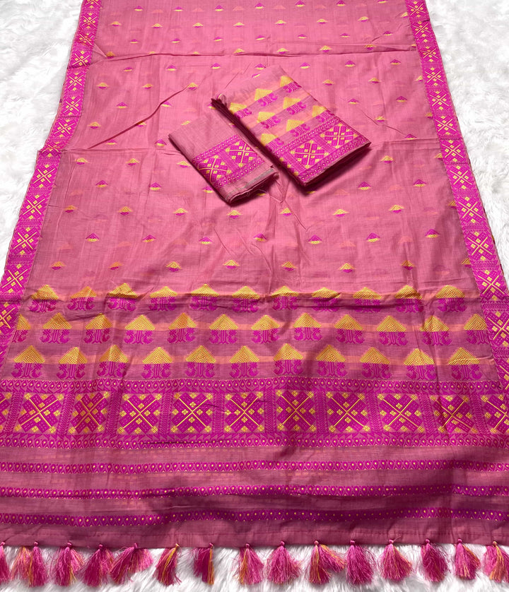 Ready-To-Wear Dhaga & Jari Weaving Work Premium Cotton* Mekhela Sador