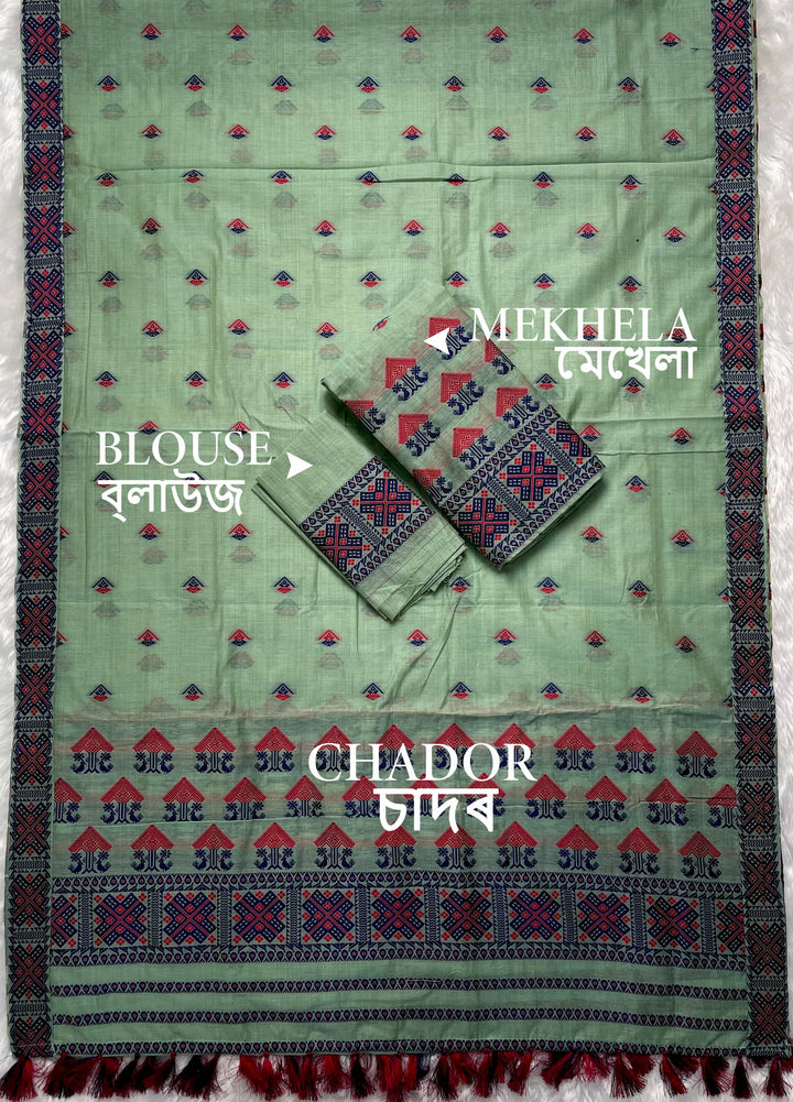 Ready-To-Wear Dhaga & Jari Weaving Work Premium Cotton* Mekhela Sador