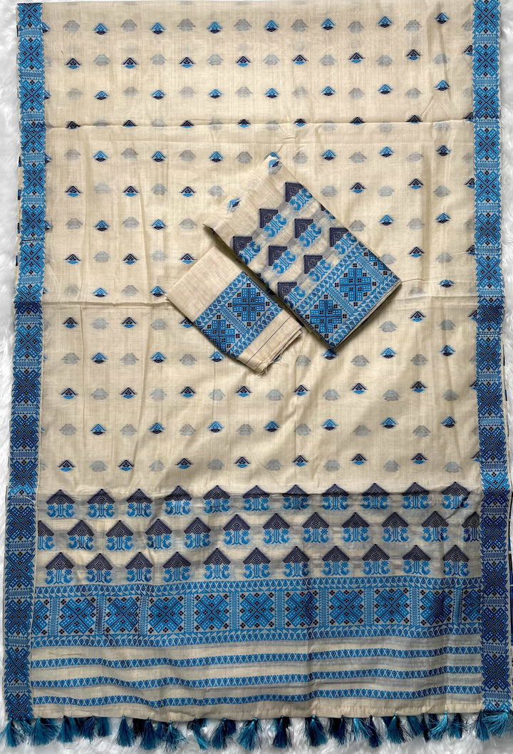 Ready-To-Wear Dhaga & Jari Weaving Work Premium Cotton* Mekhela Sador