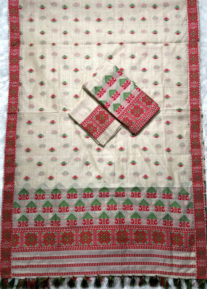 Ready-To-Wear Dhaga & Jari Weaving Work Premium Cotton* Mekhela Sador