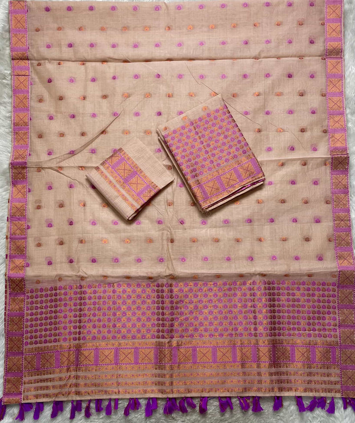 Ready-To-Wear Dhaga & Jari Weaving Work Premium Cotton* Mekhela Sador