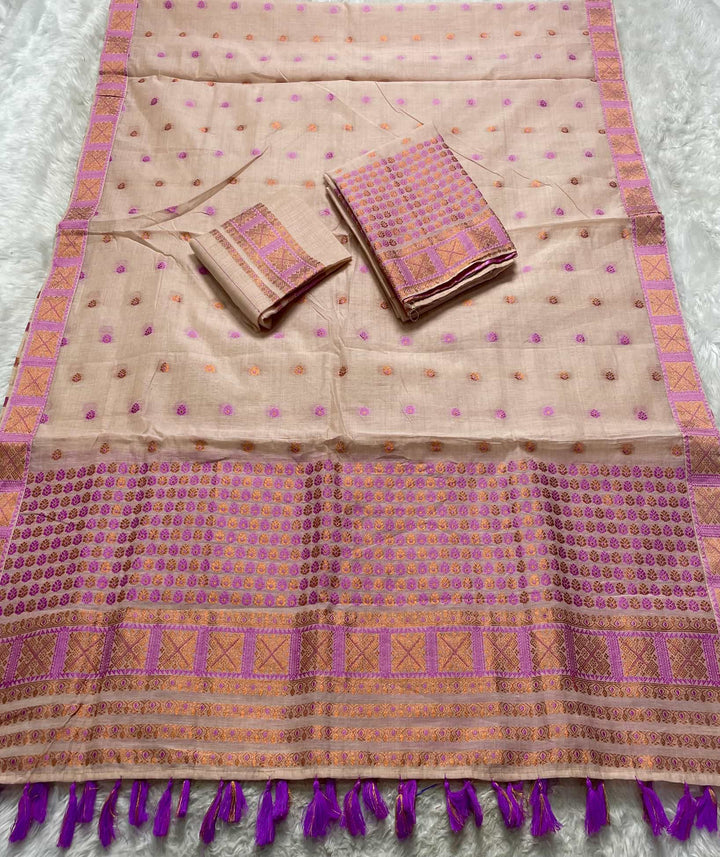 Ready-To-Wear Dhaga & Jari Weaving Work Premium Cotton* Mekhela Sador