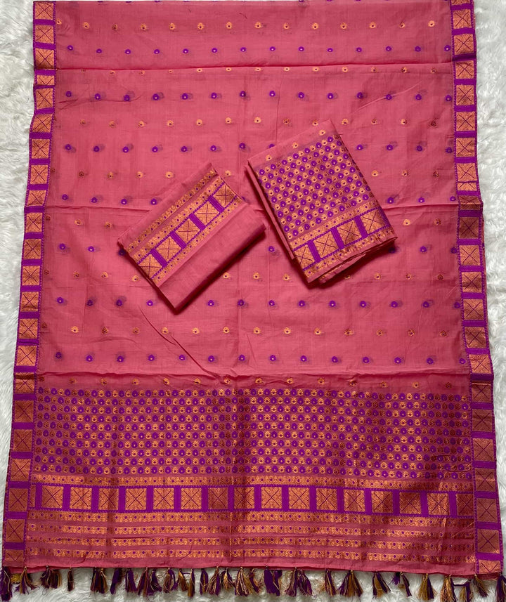 Ready-To-Wear Dhaga & Jari Weaving Work Premium Cotton* Mekhela Sador