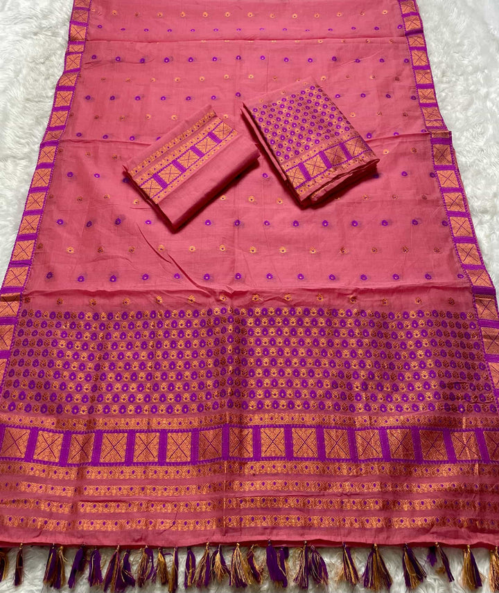 Ready-To-Wear Dhaga & Jari Weaving Work Premium Cotton* Mekhela Sador