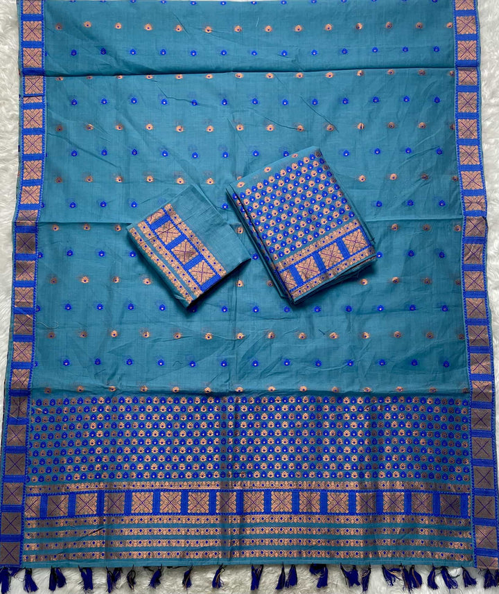Ready-To-Wear Dhaga & Jari Weaving Work Premium Cotton* Mekhela Sador